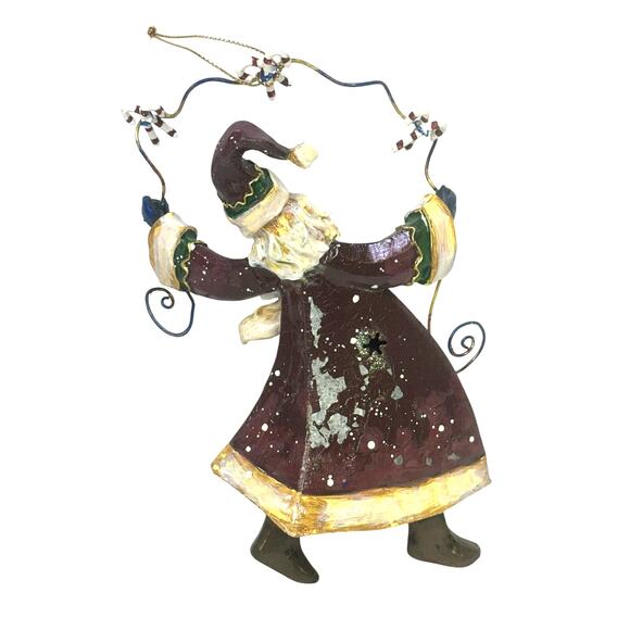 Whimsical Folk Art Style Metal Painted Santa Claus 8" Christmas Ornament - Picture 5 of 6